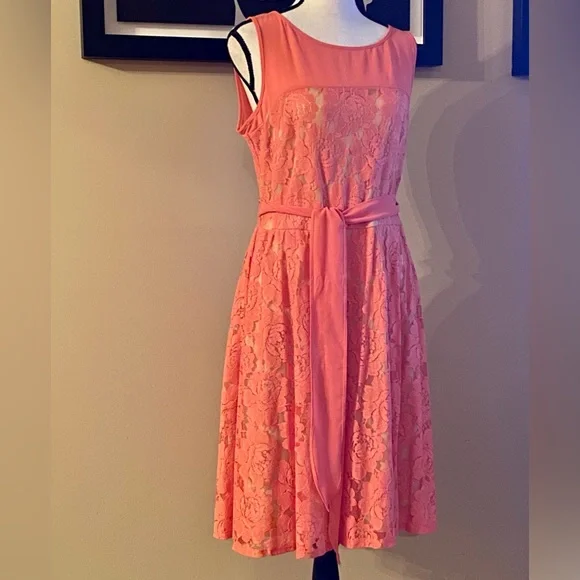 Julian Taylor | Dresses | Julian Taylor New York Sleeveless Lace Coral Dress  Size | Poshmark
